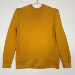 J. Crew Womens Sweater M Yellow Roll Neck Cotton Blend Always Fisherman Oarsman